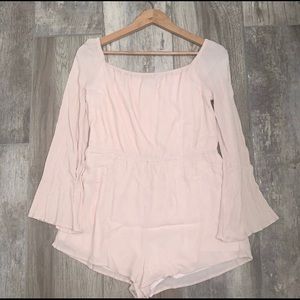 TOBI Romper Pink Long Bell Sleeve Off Shoulder